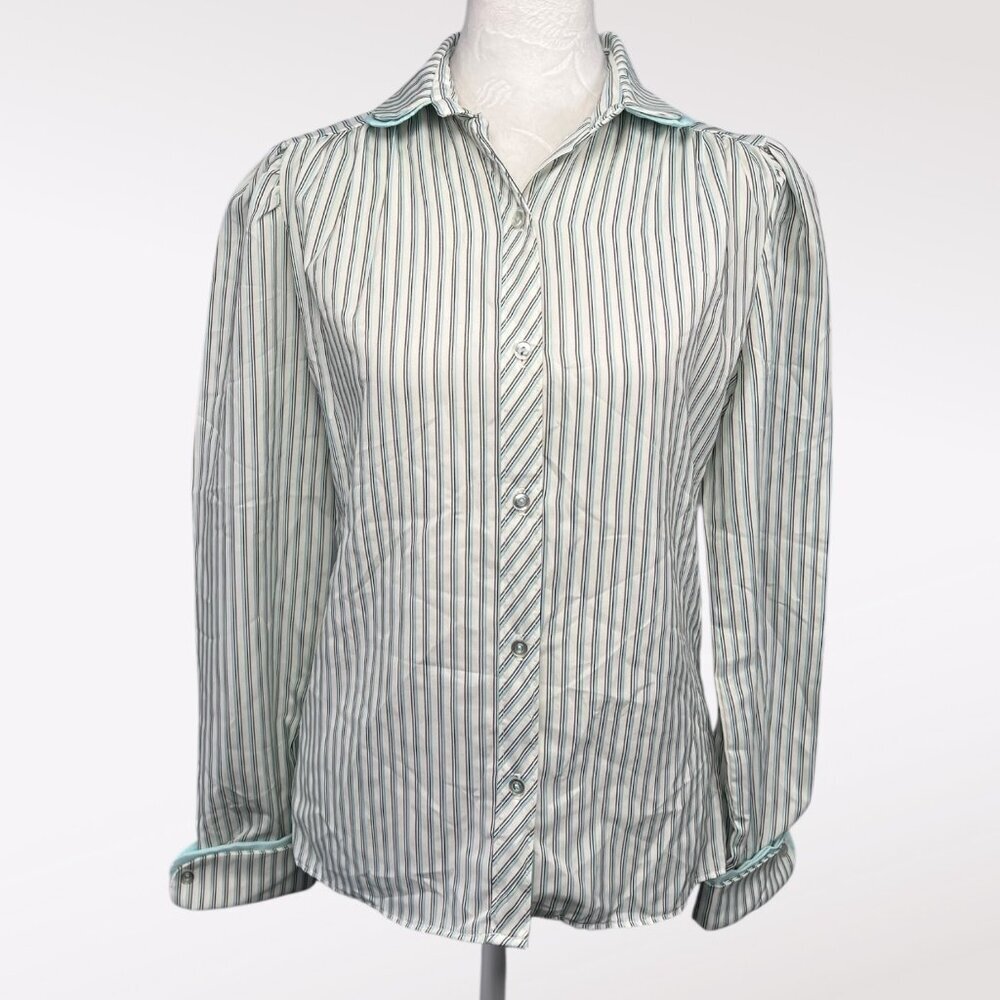 Harmal Vintage Button Down Shirt 80s Long Sleeve Striped Office Top XS